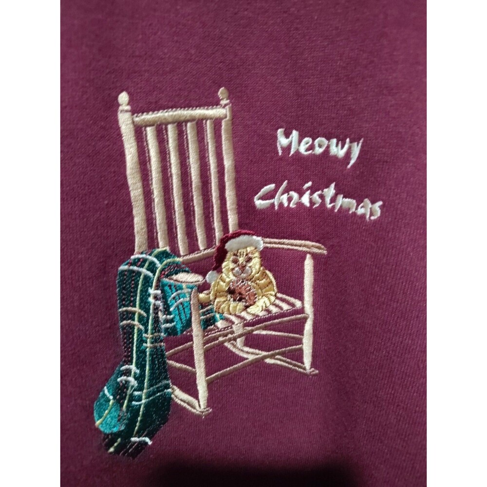Vintage Top Threads Sweatshirt Womens L Christmas Rocking CAT Granny Relaxed Fit - Picture 3 of 7